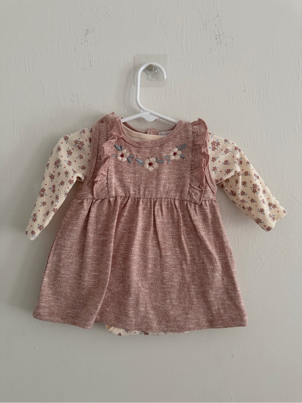 Girls Pink Floral Knit Dress with Long Sleeve Top
